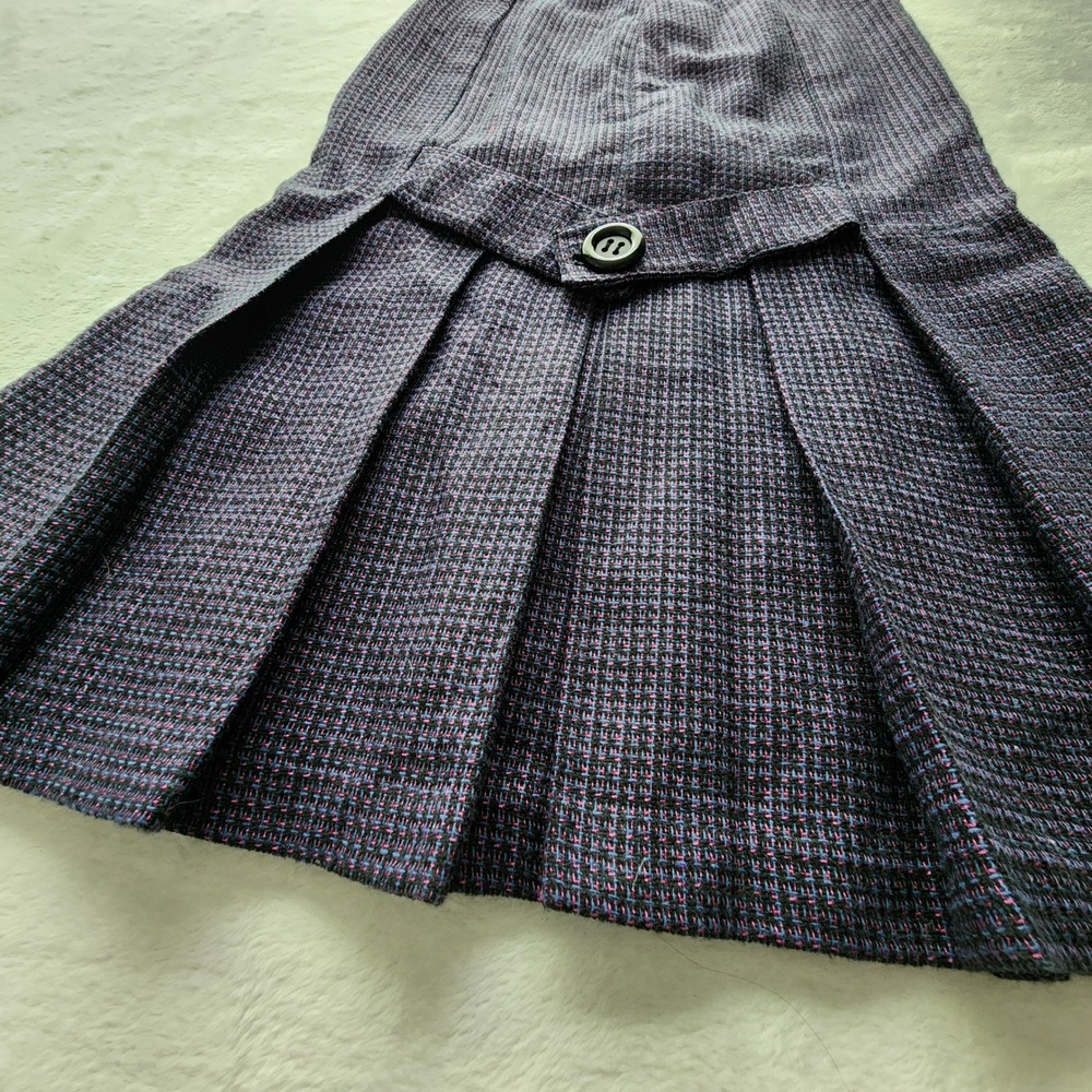 Vintage 70s Tweed Pleated Midi Skirt Womens 5 / 6 Purple Plaid Wool Blend Twee - Picture 7 of 15